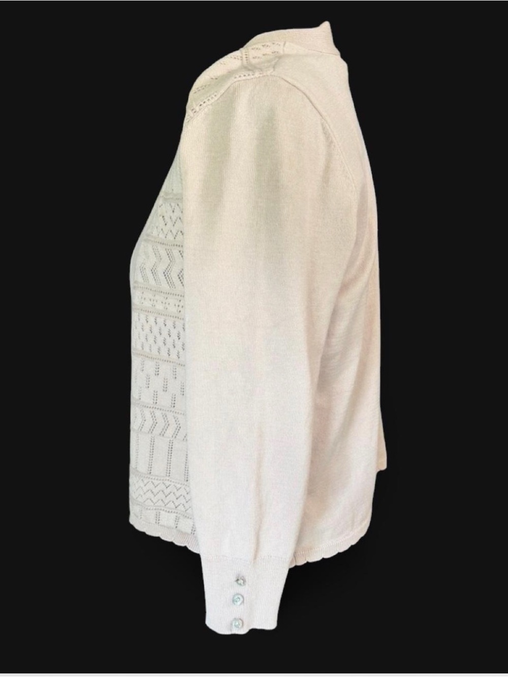 Love Scarlett Ivory Open Front Pointelle Knit Cardigan Sweater Size Medium - Picture 3 of 6